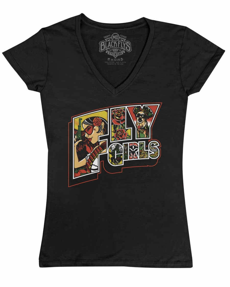 Black Flys Fly Girls T-Shirts | Flygirls Bandita V-Neck